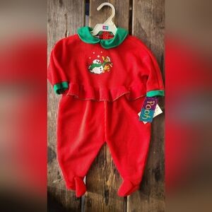 VINTAGE WINNIE THE POOH SZ (12-18LBS) NWT RED SNOWMAN apliqu 1pc Therma Coverall